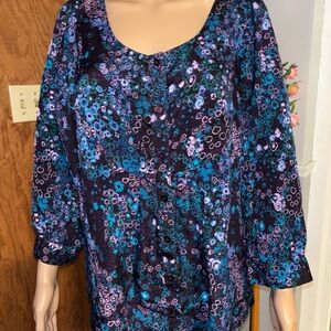 White Stag Purple Teal Floral Scoop Neck Tunic